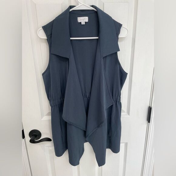 Mud Pie Raven Gray Cinched Waist Open Front Collared Vest Women’s Size S/M - Picture 2 of 7